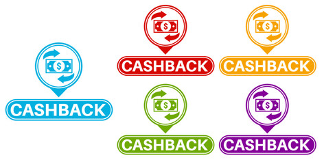 Set collections cashback trendy colorful icon sign.  return and refund symbol labels design template Vector illustration