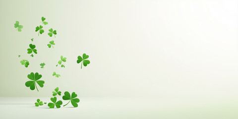 Clover leaves on light background, patricks day background, copyspace
