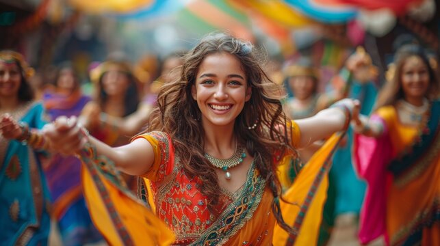 Friendship Day, worldwide celebration of human connection. scene of friends celebrating cultural festival in India, their colorful attire and joyful expressions reflecting the spirit of friendship.