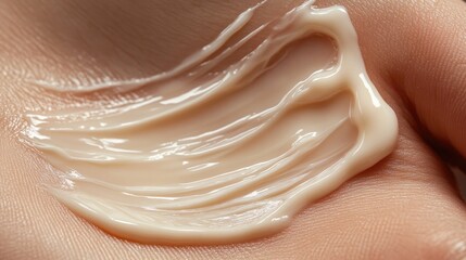 Fototapeta premium A close-up of collagen cream being applied to a hand, showing smooth, hydrated skin.
