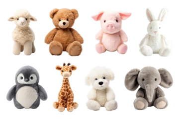 PNG cute animal doll design element set, transparent background