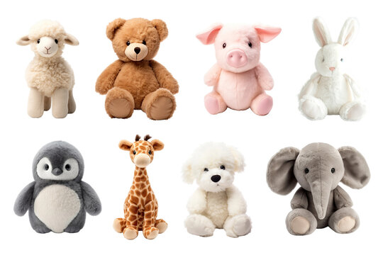 PNG cute animal doll design element set, transparent background