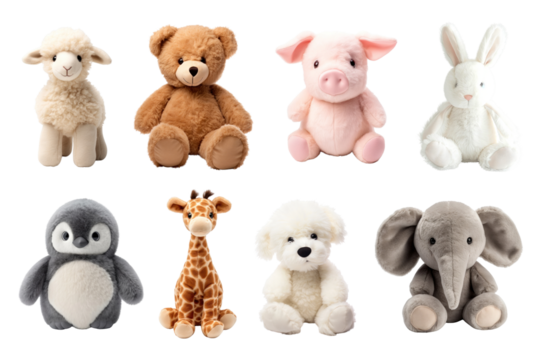 PNG cute animal doll design element set, transparent background