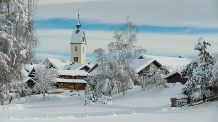 Church in winter in German village Weiler im Allgäu