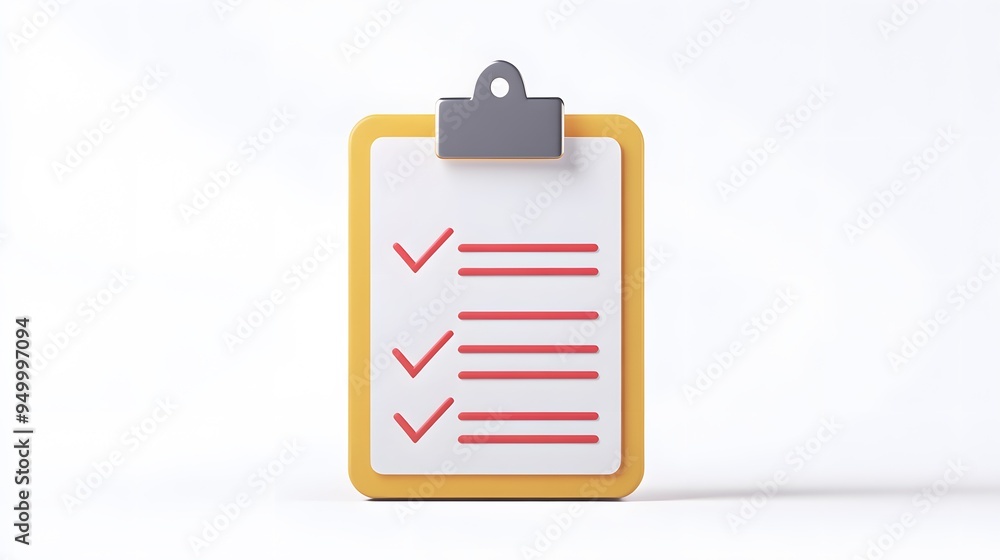 Poster 3d clipboard, checklist symbol. assignment target icon. project task management and effective time p