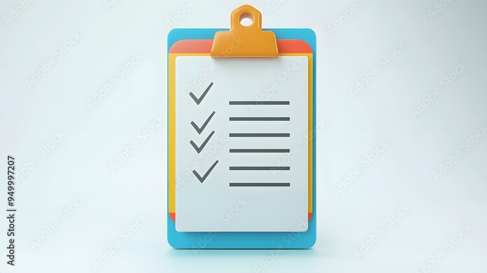 Poster 3d clipboard, checklist symbol. assignment target icon. project task management and effective time p