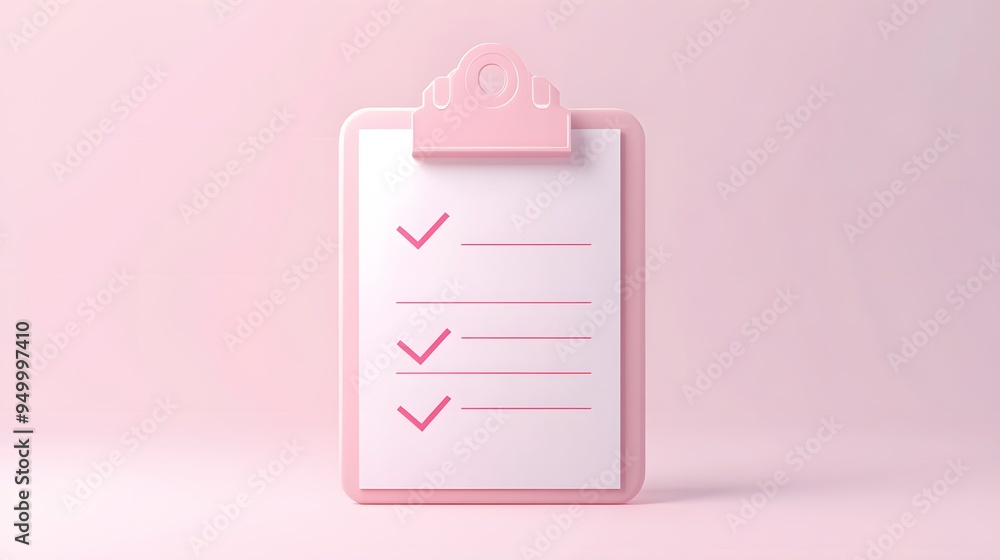 Poster 3d clipboard, checklist symbol. assignment target icon. project task management and effective time p