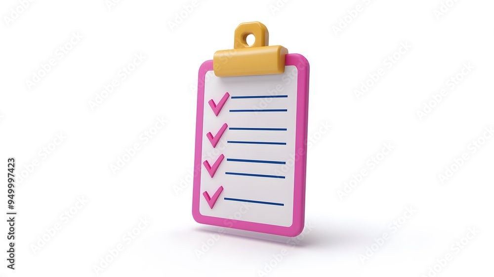 Poster 3d clipboard, checklist symbol. assignment target icon. project task management and effective time p