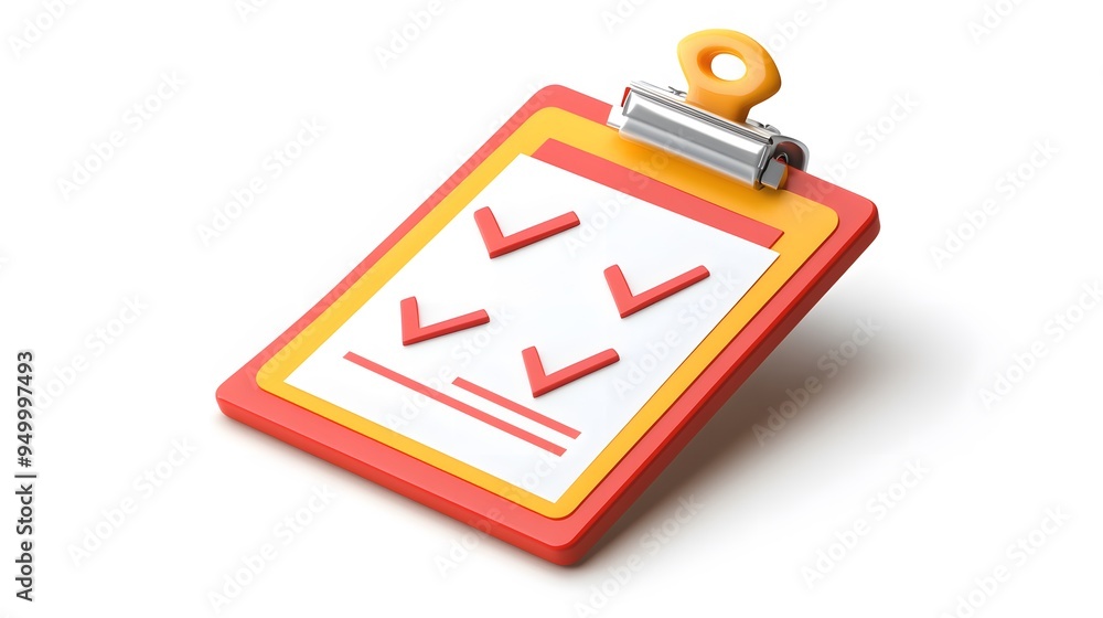 Poster 3d clipboard, checklist symbol. assignment target icon. project task management and effective time p