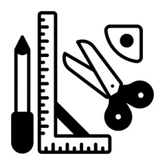 Sewist or tailors Tool Set concept, Scale, Scissor, Chalk and Pencil vector icon design, Bespoke tailoring symbol, Made-to-measure clothing sign,Sew and Tailor materials stock illustration