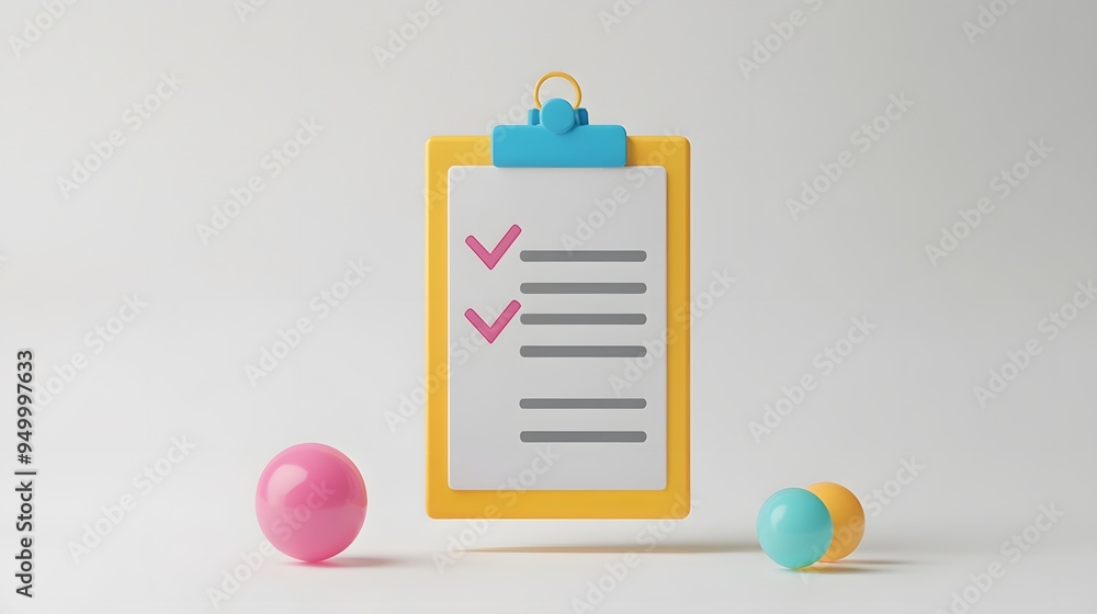 Poster 3d clipboard, checklist symbol. assignment target icon. project task management and effective time p