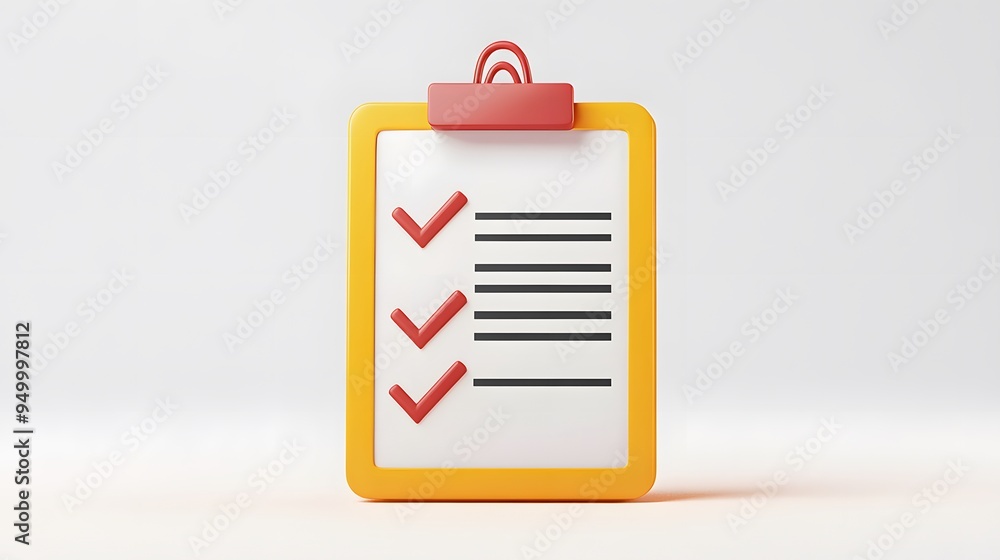 Poster 3d clipboard, checklist symbol. assignment target icon. project task management and effective time p