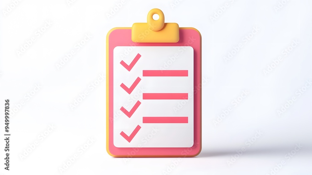 Poster 3d clipboard, checklist symbol. assignment target icon. project task management and effective time p