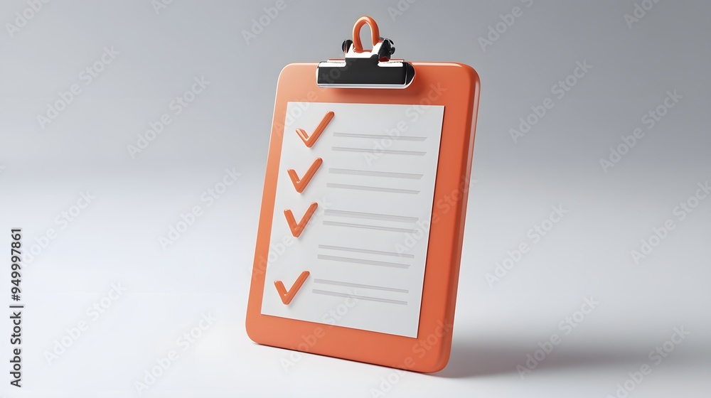 Poster 3d clipboard, checklist symbol. assignment target icon. project task management and effective time p
