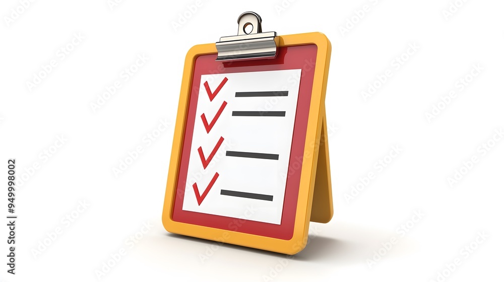 Poster 3d clipboard, checklist symbol. assignment target icon. project task management and effective time p
