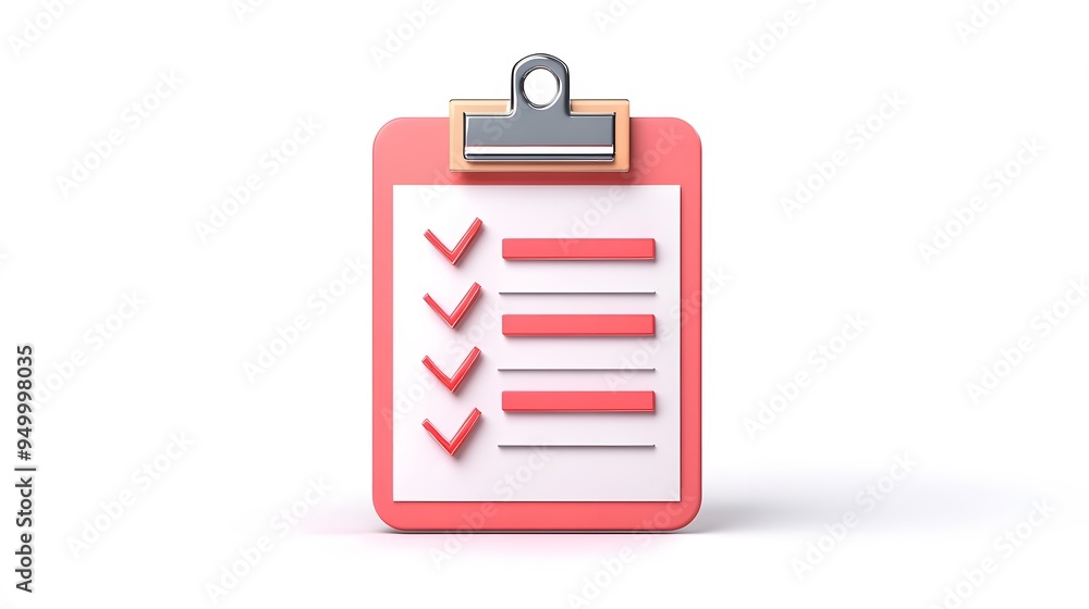 Poster 3d clipboard, checklist symbol. assignment target icon. project task management and effective time p