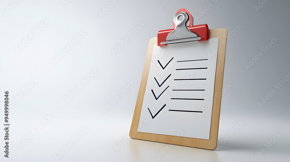 Poster 3d clipboard, checklist symbol. assignment target icon. project task management and effective time p