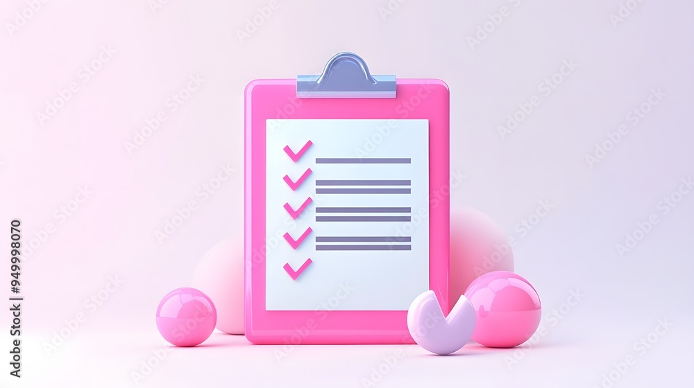 Poster 3d clipboard, checklist symbol. assignment target icon. project task management and effective time p