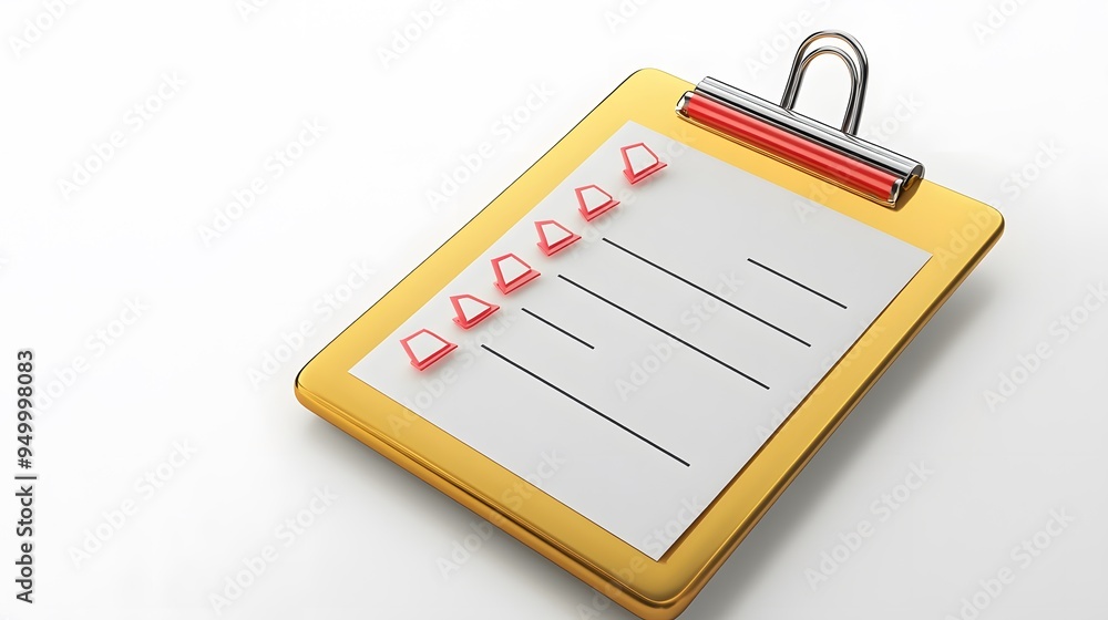 Poster 3d clipboard, checklist symbol. assignment target icon. project task management and effective time p