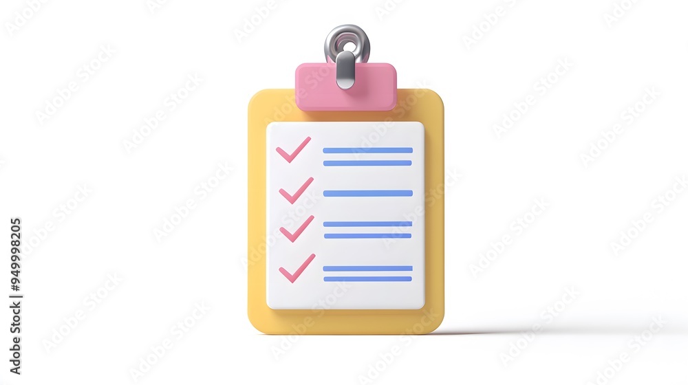 Poster 3d clipboard, checklist symbol. assignment target icon. project task management and effective time p