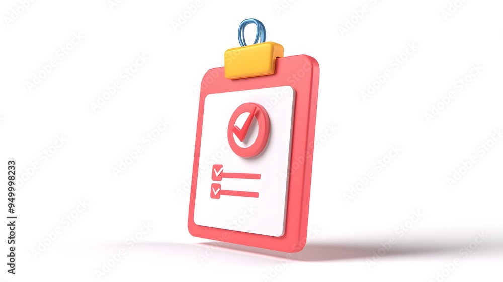 Poster 3d clipboard, checklist symbol. assignment target icon. project task management and effective time p