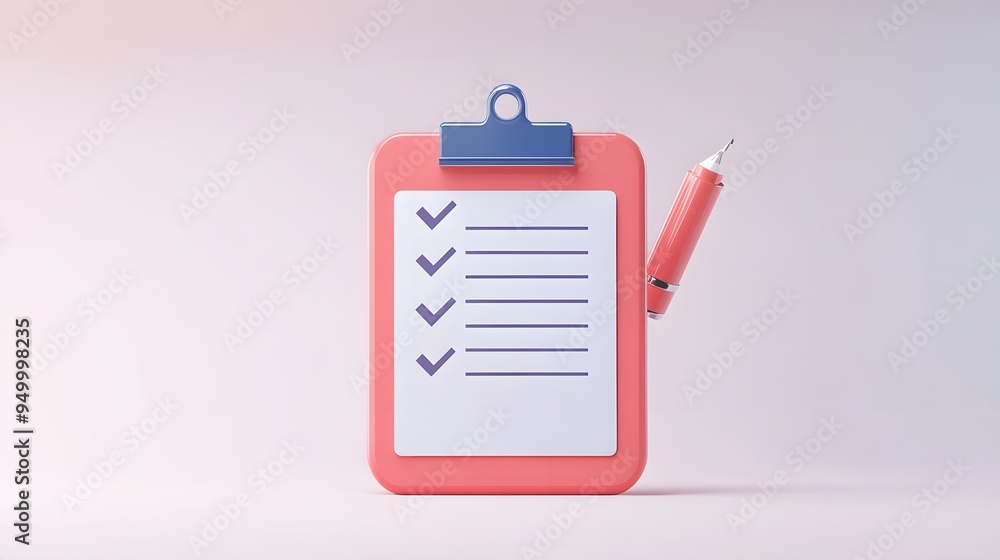Poster 3d clipboard, checklist symbol. assignment target icon. project task management and effective time p