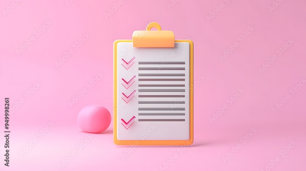 Poster 3d clipboard, checklist symbol. assignment target icon. project task management and effective time p