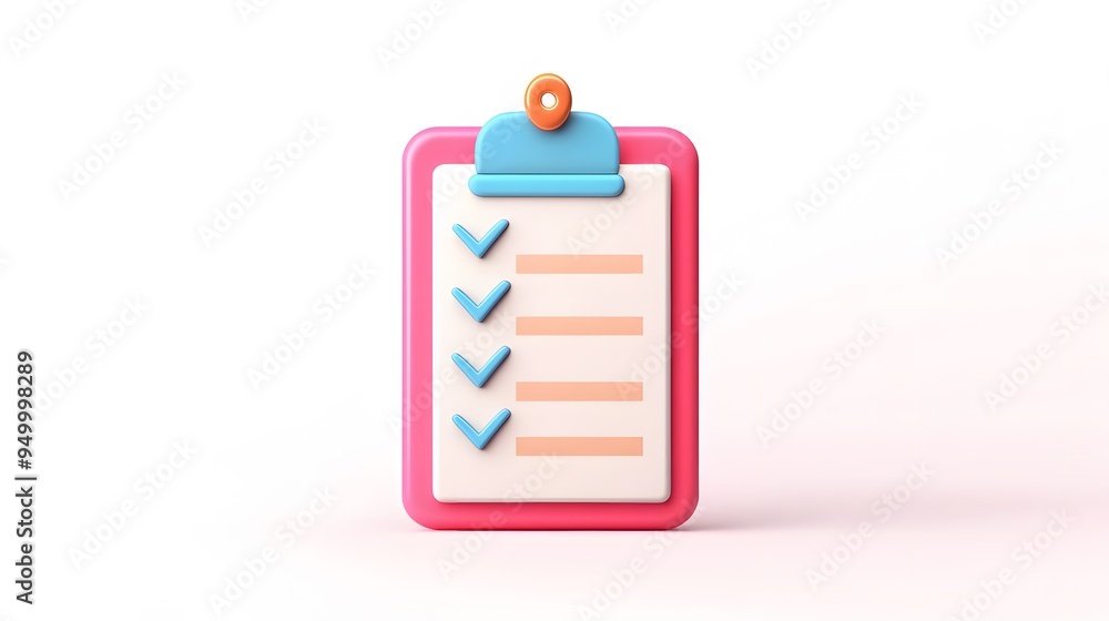 Poster 3d clipboard, checklist symbol. assignment target icon. project task management and effective time p