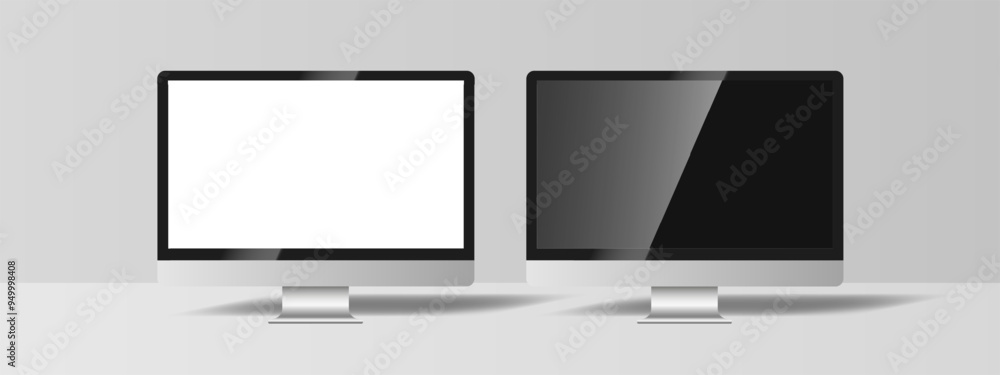 Aufkleber Realistic computer mockups on transparent background. Vector set of computer with blck and transparent screen, silver design. Vector EPS 10