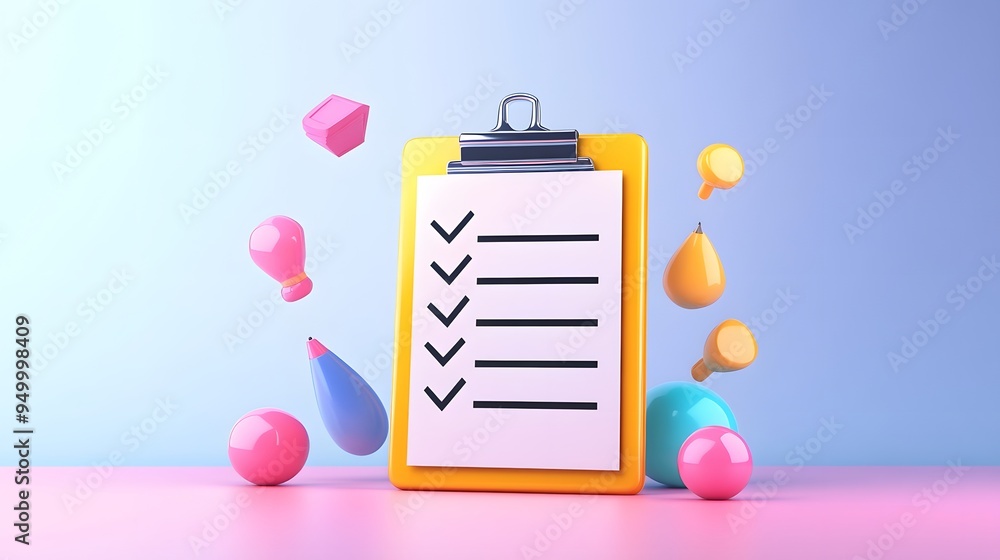 Aufkleber 3d clipboard, checklist symbol. assignment target icon. project task management and effective time p