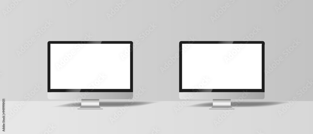 Aufkleber Realistic computer mockups on transparent background. Vector set of computer with transparent screen, silver design. Vector EPS 10