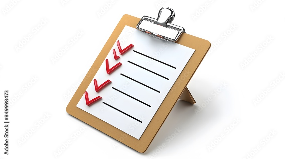 Poster 3d clipboard, checklist symbol. assignment target icon. project task management and effective time p