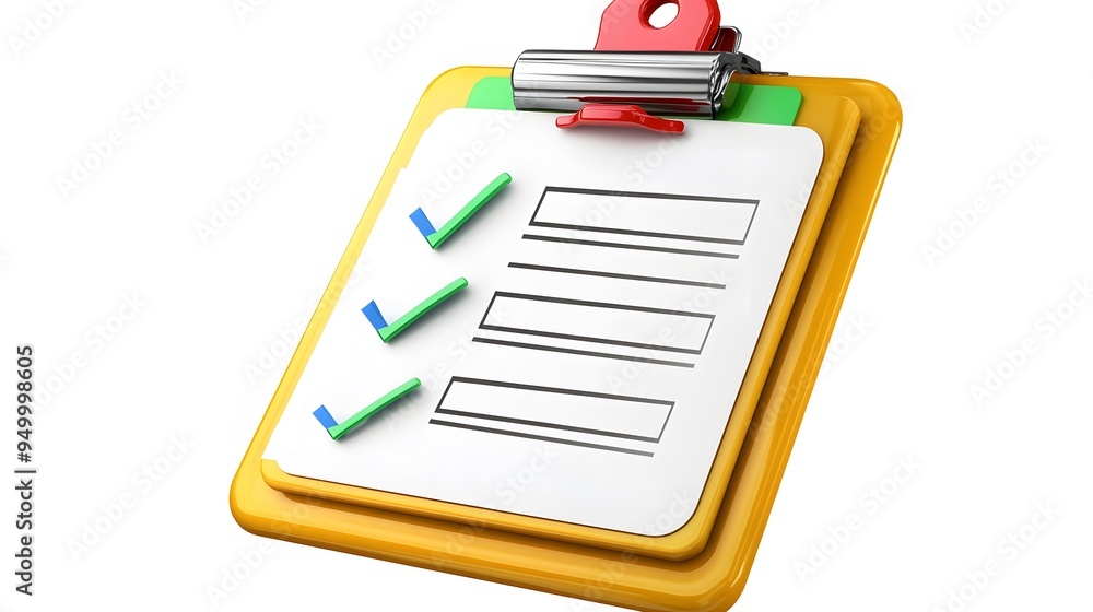 Poster 3d clipboard, checklist symbol. assignment target icon. project task management and effective time p