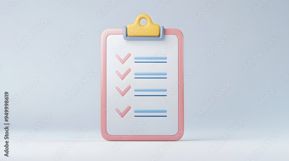 Poster 3d clipboard, checklist symbol. assignment target icon. project task management and effective time p