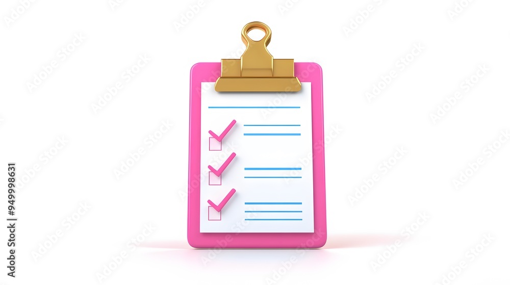 Poster 3d clipboard, checklist symbol. assignment target icon. project task management and effective time p