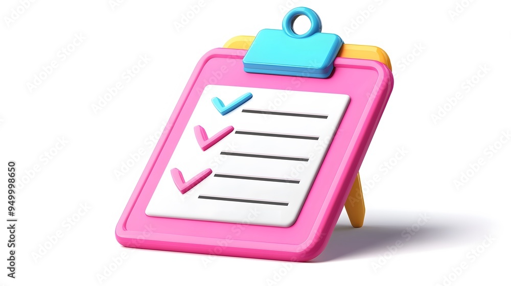 Poster 3d clipboard, checklist symbol. assignment target icon. project task management and effective time p