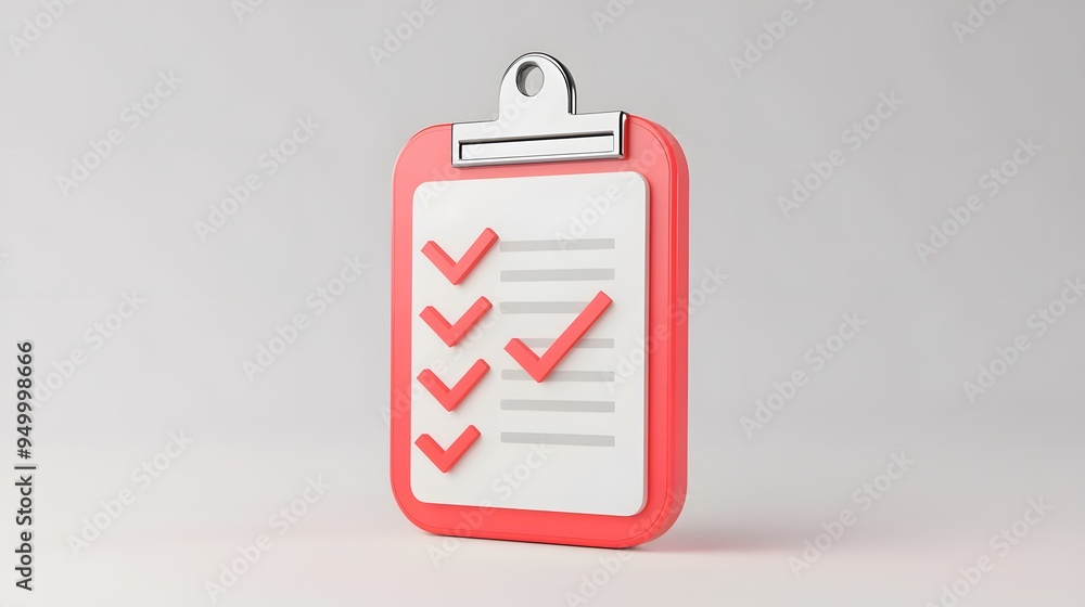 Poster 3d clipboard, checklist symbol. assignment target icon. project task management and effective time p