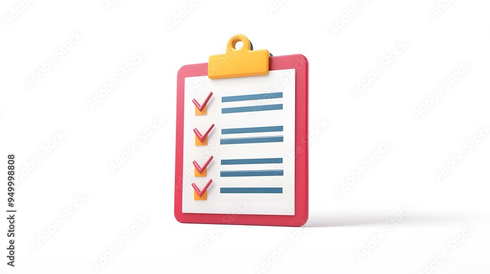 Poster 3d clipboard, checklist symbol. assignment target icon. project task management and effective time p