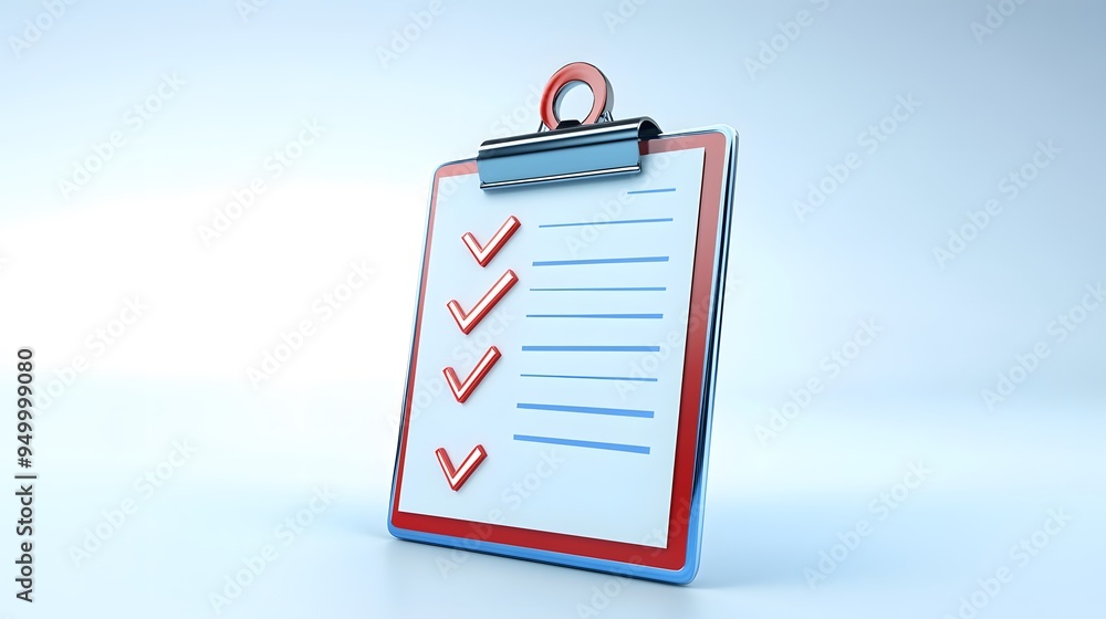 Poster 3d clipboard, checklist symbol. assignment target icon. project task management and effective time p