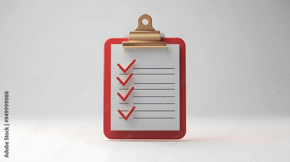 Poster 3d clipboard, checklist symbol. assignment target icon. project task management and effective time p