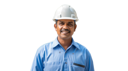 Successful middlge-aged indian contractor standing isolated on transparent background. 
