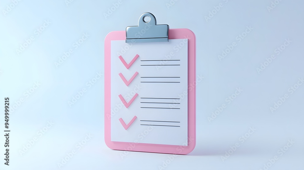 Poster 3d clipboard, checklist symbol. assignment target icon. project task management and effective time p