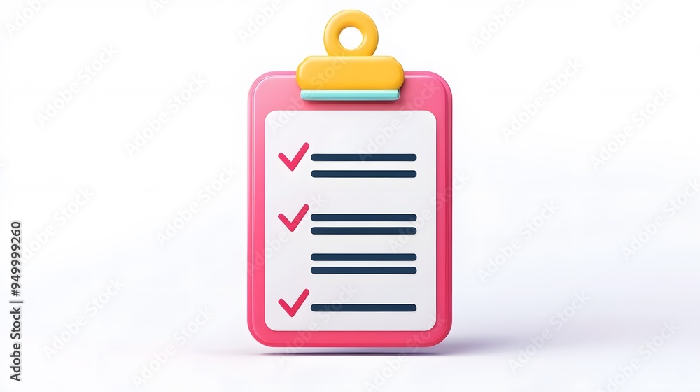 Poster 3d clipboard, checklist symbol. assignment target icon. project task management and effective time p