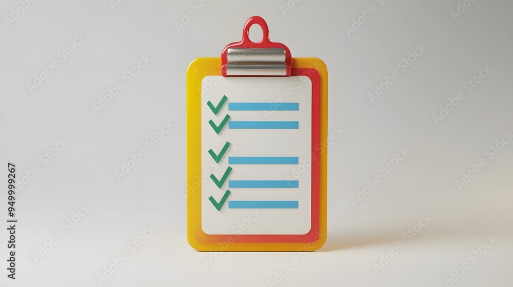 Poster 3d clipboard, checklist symbol. assignment target icon. project task management and effective time p