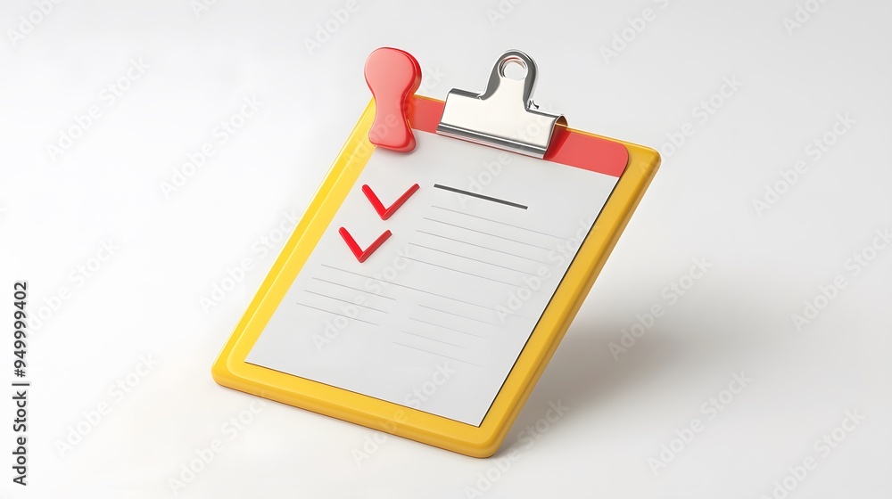 Poster 3d clipboard, checklist symbol. assignment target icon. project task management and effective time p