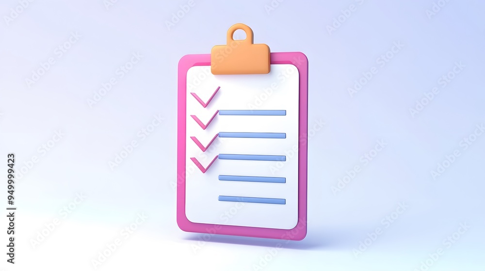Poster 3d clipboard, checklist symbol. assignment target icon. project task management and effective time p