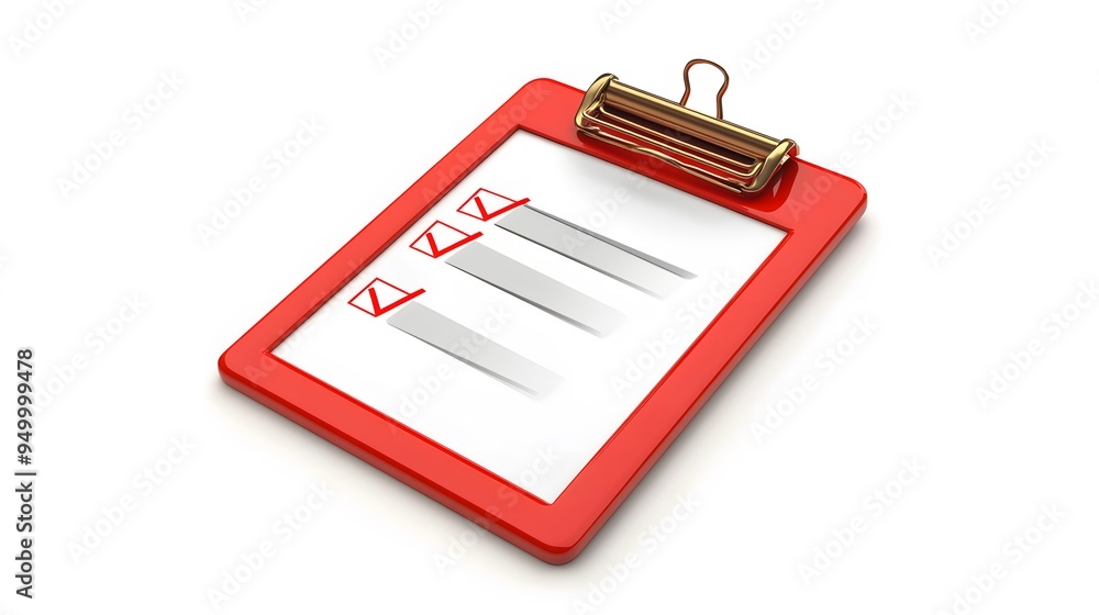 Poster 3d clipboard, checklist symbol. assignment target icon. project task management and effective time p