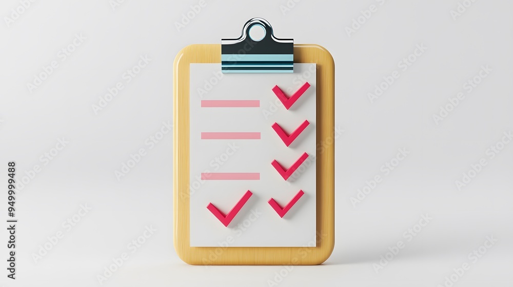 Poster 3d clipboard, checklist symbol. assignment target icon. project task management and effective time p