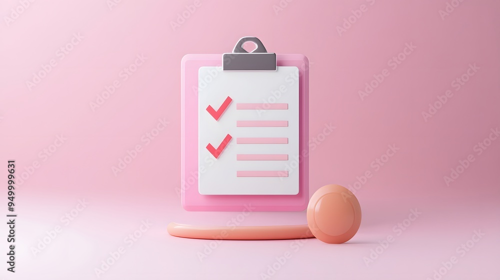 Poster 3d clipboard, checklist symbol. assignment target icon. project task management and effective time p