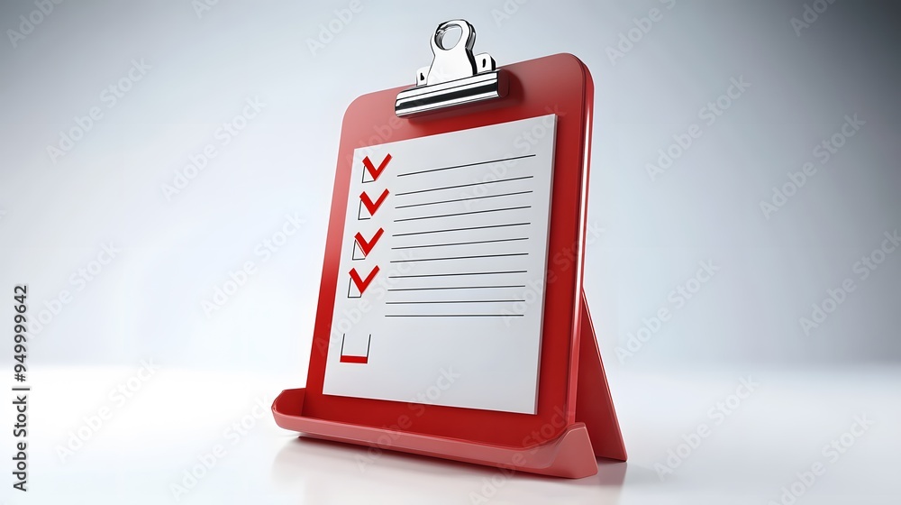 Poster 3d clipboard, checklist symbol. assignment target icon. project task management and effective time p